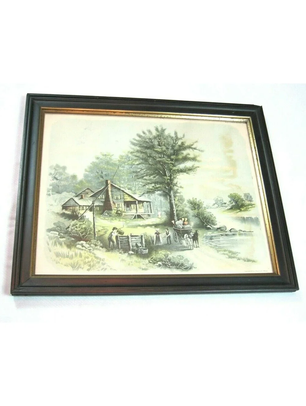 Antique 1897 Hoover Chromolithograph Art Print Old Oaken Bucket 23x19 Framed